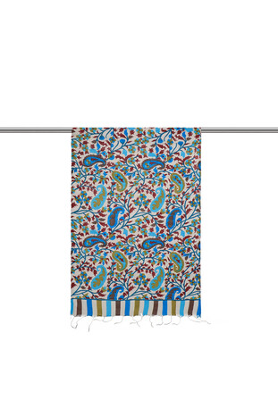 Turquoise Kani Pattern Silk Foulard - Thumbnail