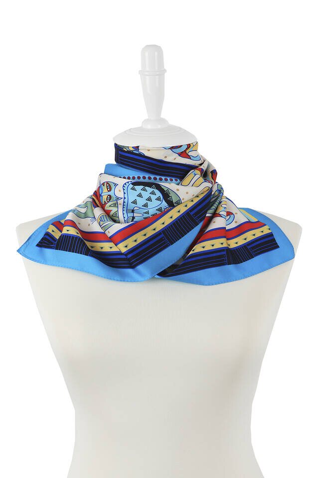 Turquoise Mint Patterned Silky Foulard - 2