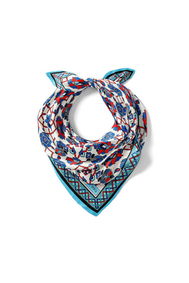 Turquoise Motif Pattern Silky Pocket Square - 2