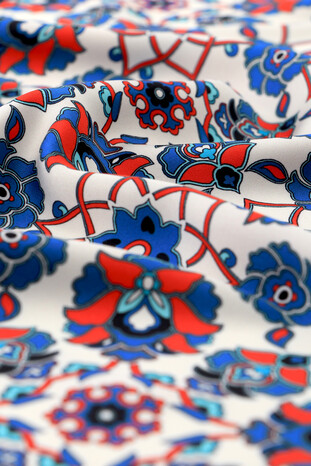 Turquoise Motif Pattern Silky Pocket Square - Thumbnail