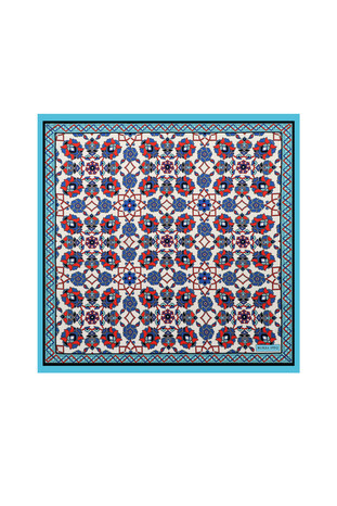 Turquoise Motif Pattern Silky Pocket Square 