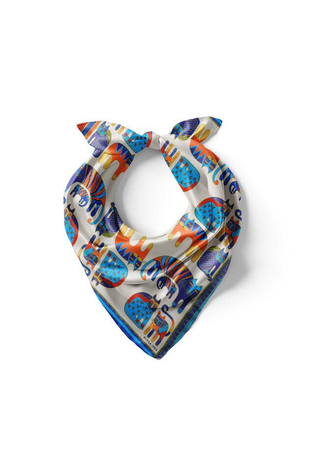 Turquoise Orange Patterned Silky Pocket Square - 2