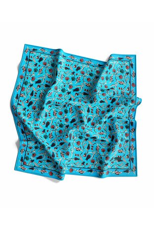 Turquoise Red Carnation Tulip Silk Square Scarf - Thumbnail