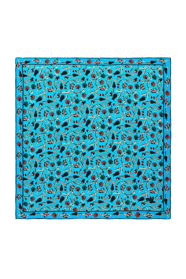 Turquoise Red Carnation Tulip Silk Square Scarf 