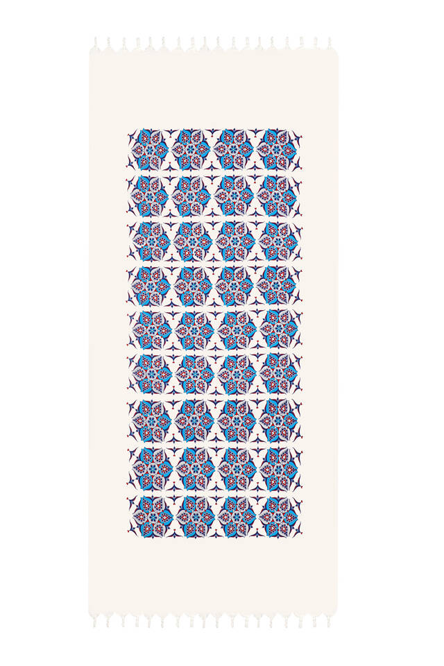Turquoise Red Printed Anatolian Pattern Peshtemal - 2