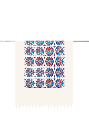 Turquoise Red Printed Anatolian Pattern Peshtemal 