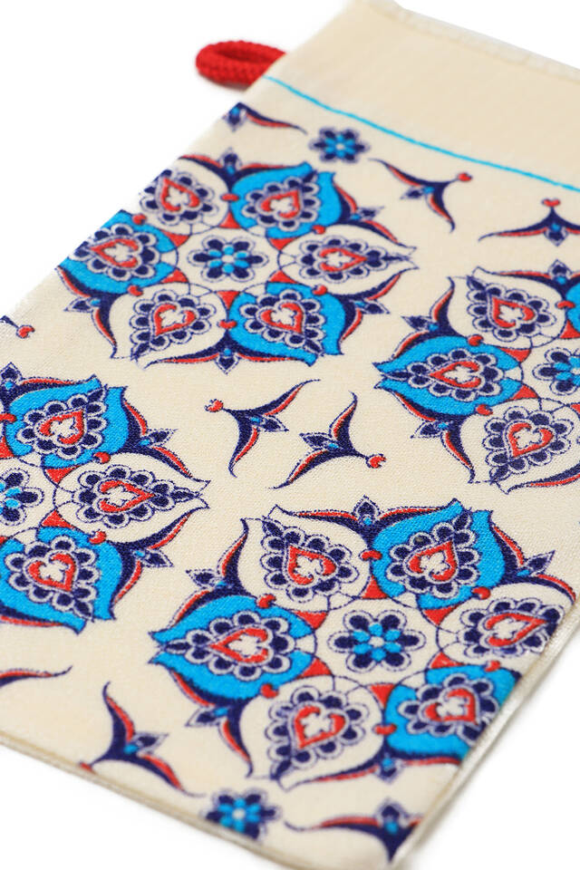 Turquoise Red Printed Anatolian Pattern Pouch - 3