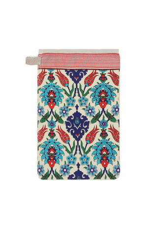 Turquoise Red Printed Carnation Pattern Pouch - Thumbnail