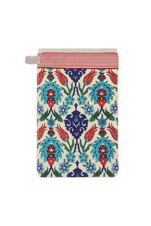 Turquoise Red Printed Carnation Pattern Pouch 