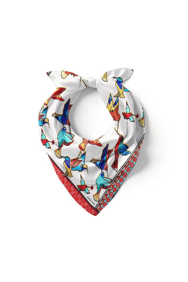 Turquoise Salmon Patterned Silky Pocket Square - 2