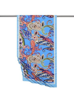 Turquoise Shawl Pattern Silky Foulard - Thumbnail