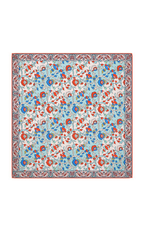 Turquoise Shawl Pattern Voile Silk Square Scarf 