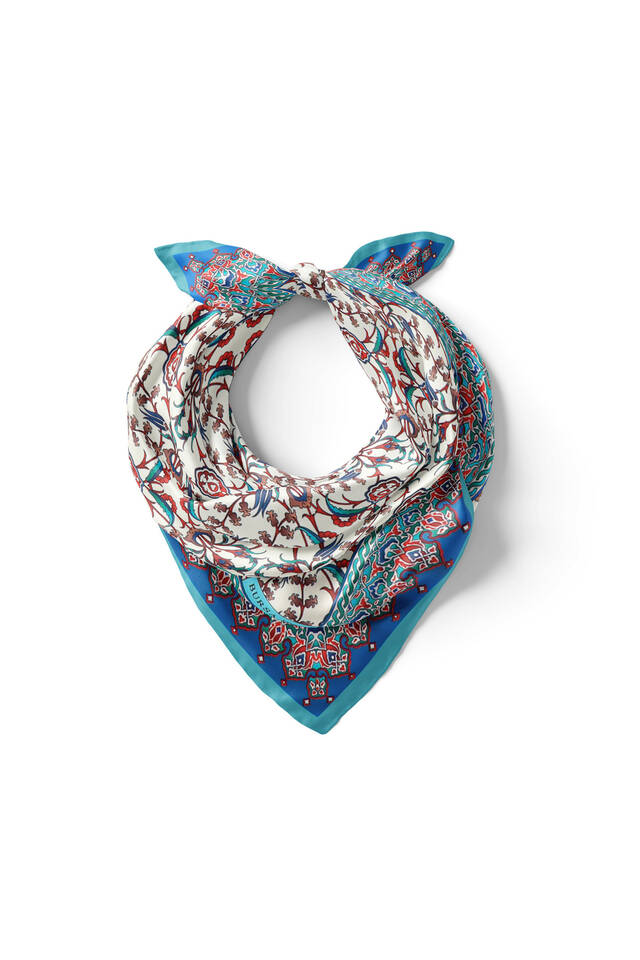 Turquoise Tile Tulip Pattern Silky Pocket Square - 2