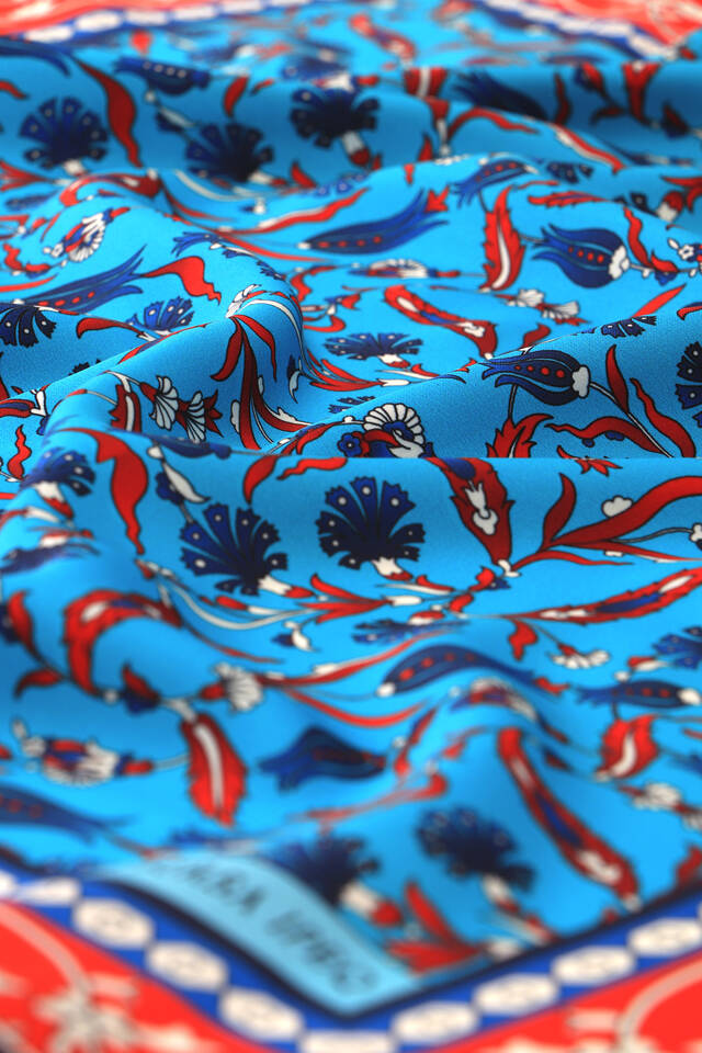 Turquoise Tulip Carnation Pattern Silky Pocket Square - 3