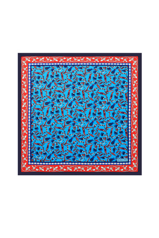 Turquoise Tulip Carnation Pattern Silky Pocket Square 