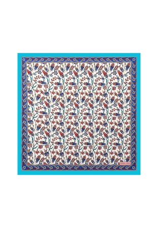Turquoise Tulip Pattern Silky Pocket Square 