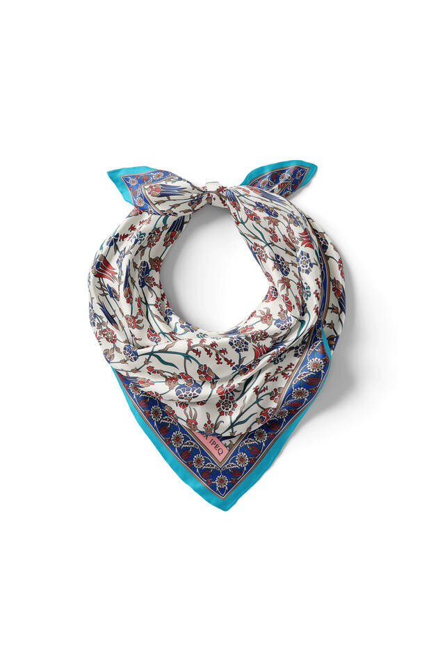 Turquoise Tulip Pattern Silky Pocket Square - 2