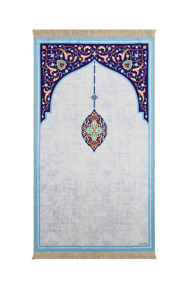 Turquoise Velvet Carpet Prayer Rug - Bursa İpek