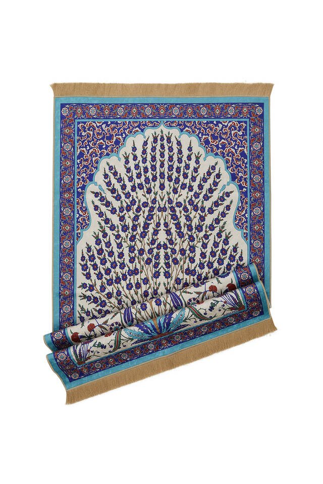 Turquoise Velvet Carpet Prayer Rug - 4