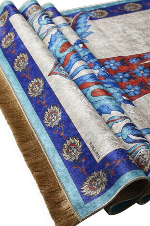 Turquoise Velvet Carpet Prayer Rug - Thumbnail
