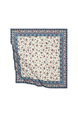 Turquoise Wildflower Pattern Silky Square Scarf 