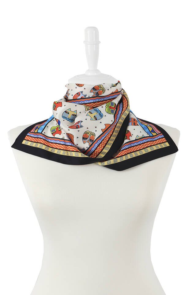 Turquoise Yellow Patterned Silky Foulard - 2