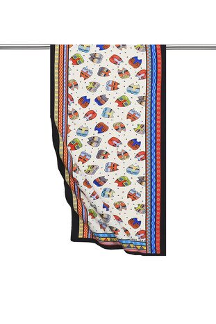 Turquoise Yellow Patterned Silky Foulard 