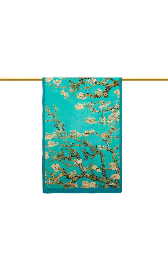 Water Green Almond Blossom Silk Scarf - 2