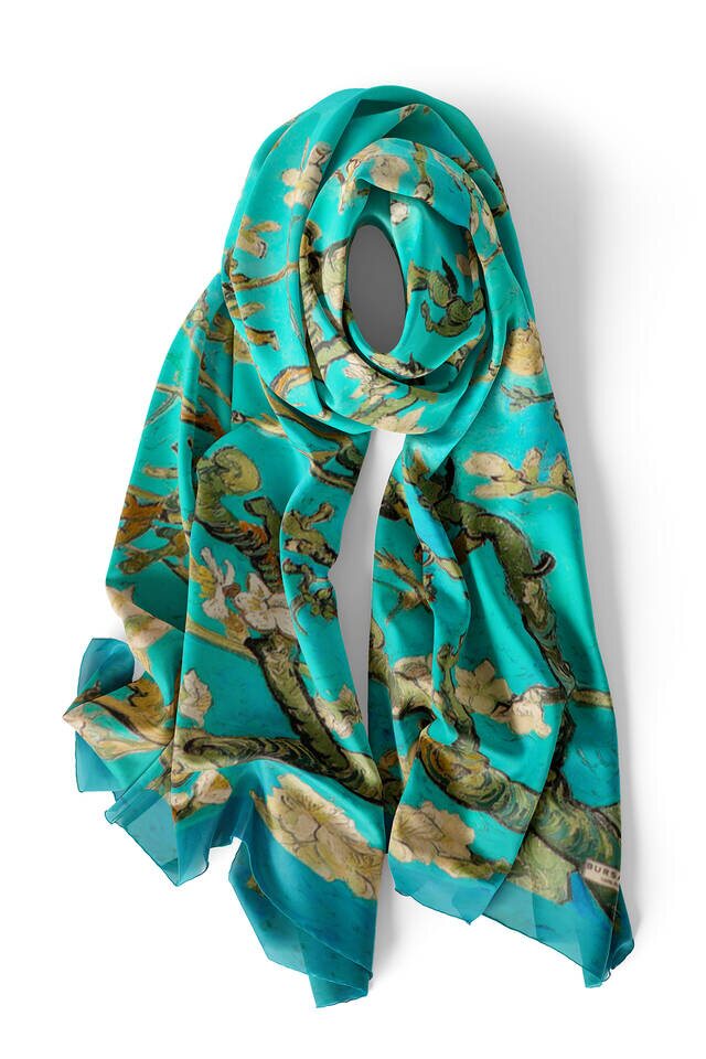 Water Green Almond Blossom Silk Scarf - 3