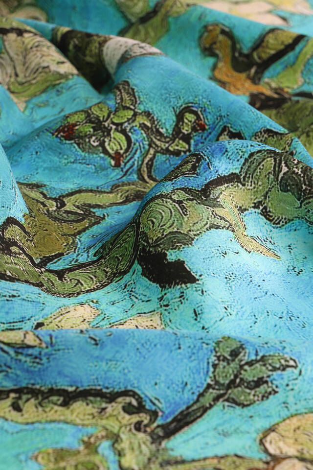 Water Green Almond Blossom Sura Silk Square Scarf - 3