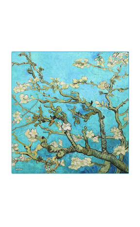 Water Green Almond Blossom Sura Silk Square Scarf - Thumbnail
