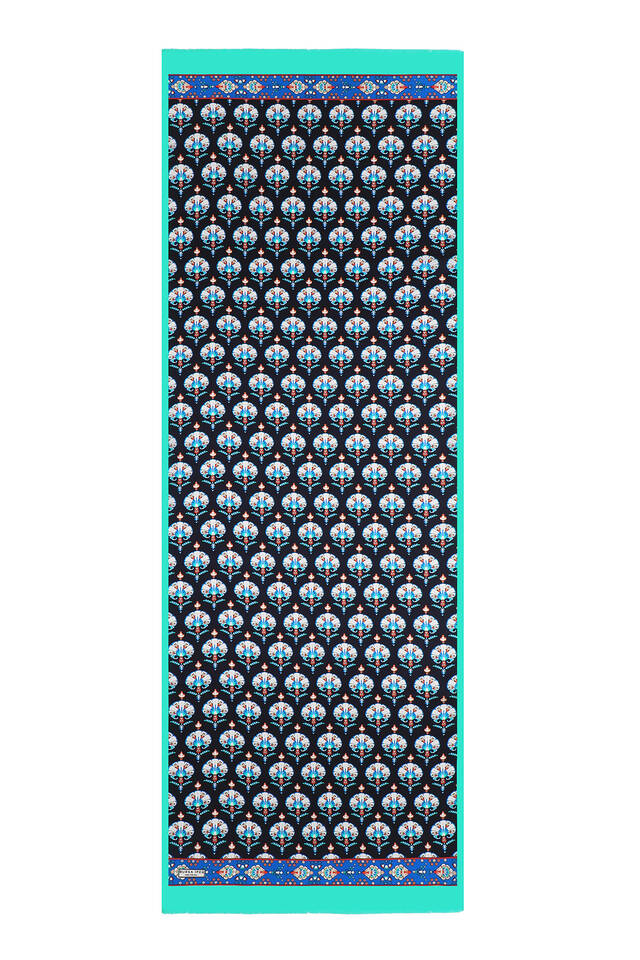 Water Green Carnation Pattern Silk Foulard - 4