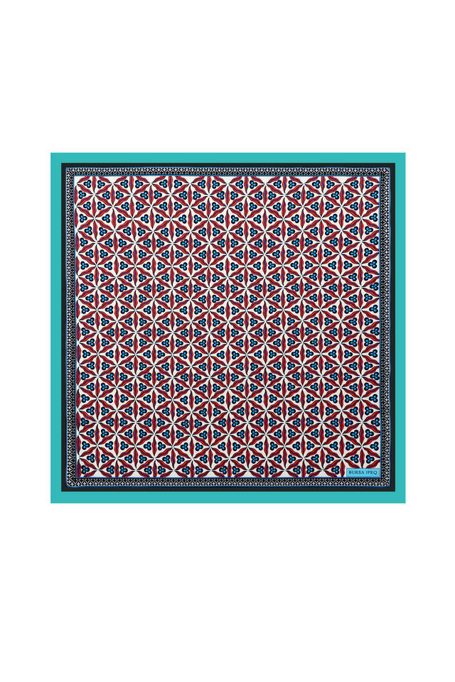 Water Green Çintemani Pattern Silky Pocket Square - Bursa İpek