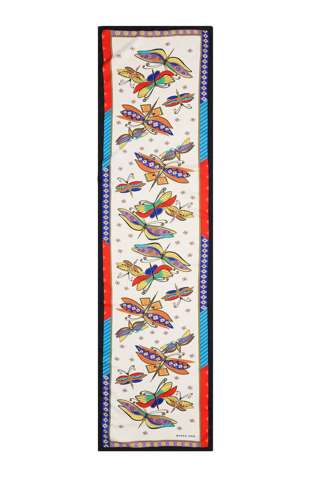 Water Green Purple Patterned Silky Foulard - 4