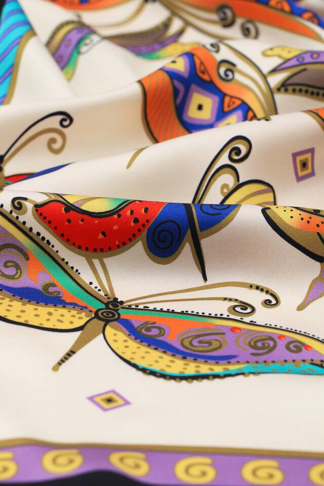 Water Green Purple Patterned Silky Foulard - 3