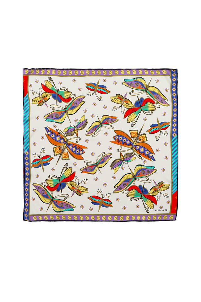 Water Green Purple Patterned Silky Pocket Square - Bursa İpek