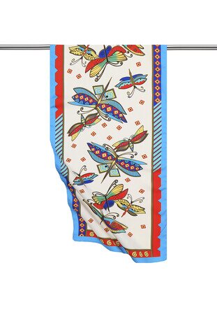 Water Green Red Patterned Silky Foulard 