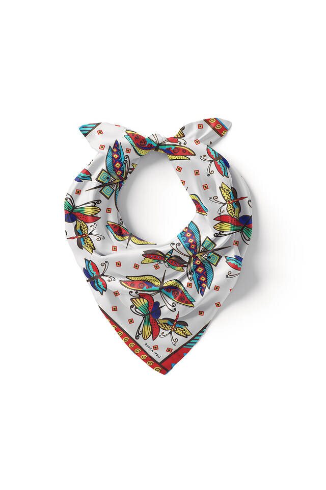 Water Green Red Patterned Silky Pocket Square - 2