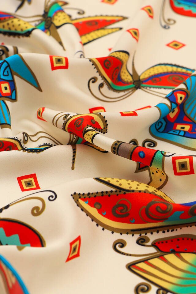 Water Green Red Patterned Silky Pocket Square - 3