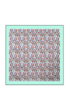 Water Green Side Pattern Silk Square Scarf 