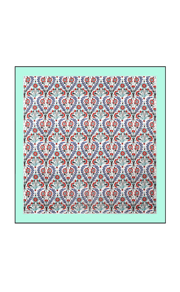 Water Green Side Pattern Silk Square Scarf 