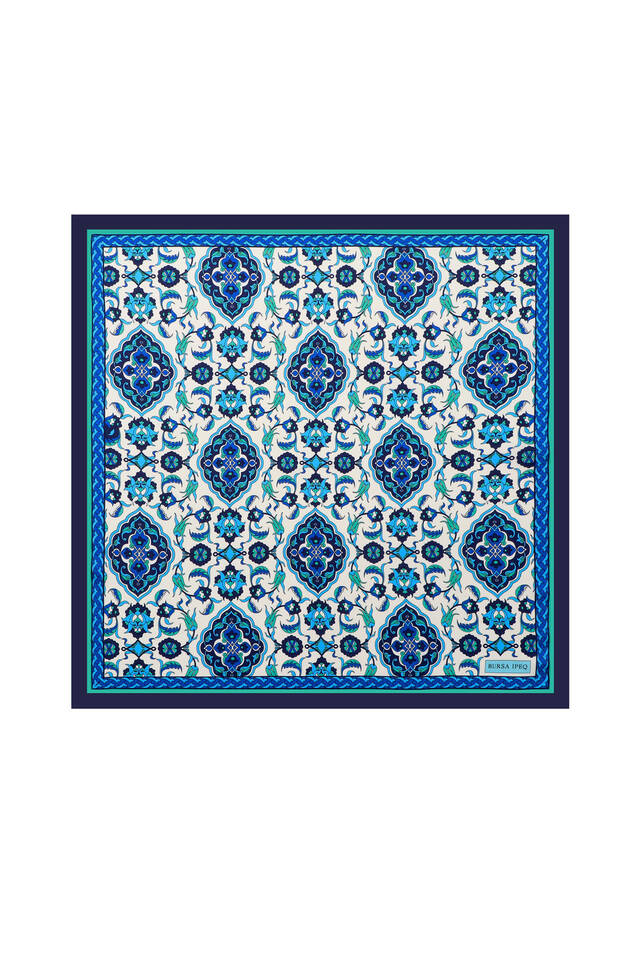 Water Green Tile Pattern Silky Pocket Square - Bursa İpek