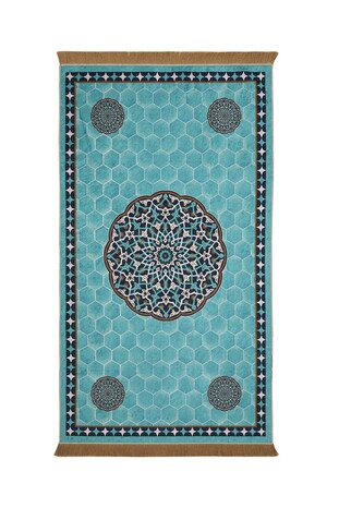 Water Green Velvet Carpet Prayer Rug - Thumbnail