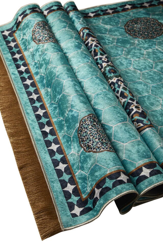 Water Green Velvet Carpet Prayer Rug - 3