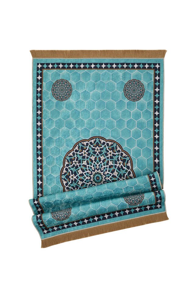 Water Green Velvet Carpet Prayer Rug - 4