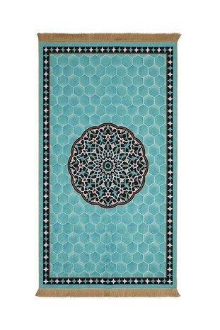 Water Green Velvet Carpet Prayer Rug - Thumbnail