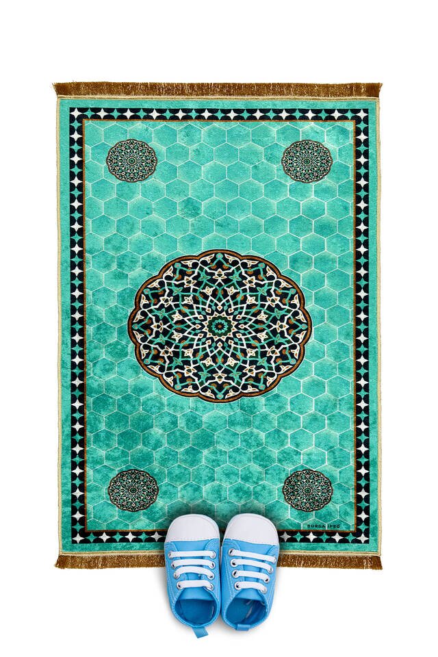 Water Green Velvet Children's Prayer Rug - Bursa İpek
