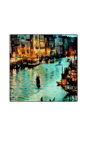Water Green Venice Pattern Silk Pocket Square - Thumbnail
