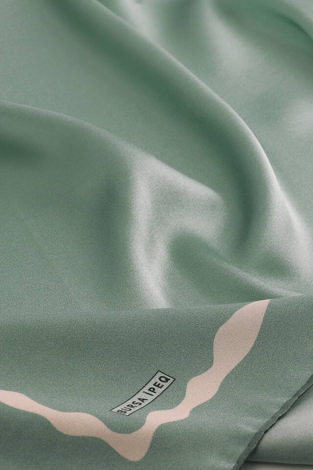 Water Wave Silk Square Scarf with Mint Edge - 3