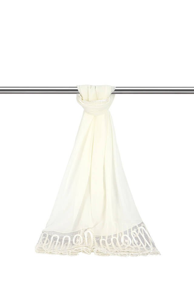 White Handcrafted Lace Angles Scarf - Bursa İpek